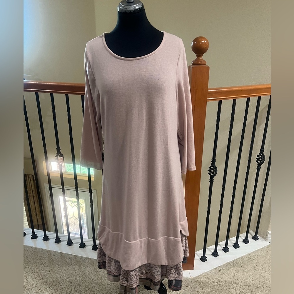 Reborn Pale Pink Knit TIERED BOTTOM DRESS, LAGENLOOK SIZE L
